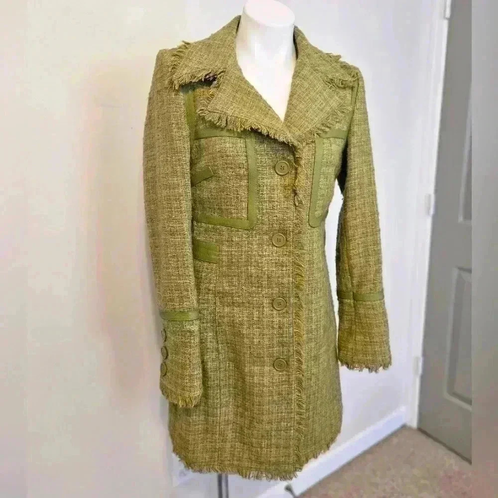 Blanc Noir Wool & Leather Blend Coat Amazing Used condition Size Medium